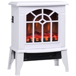 White Electric Fireplace Heater with Realistic Log Flame LED