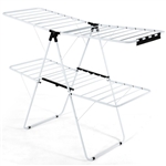 White 2 Level Foldable Clothes Drying Rack Adjustable Height