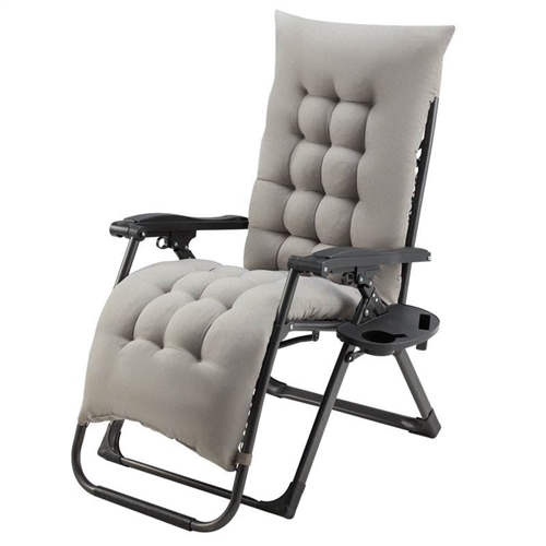 Plush Grey Folding Zero Gravity Recliner w/ Removable Cushion