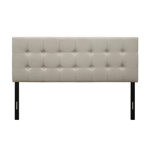 Twin Button-Tufted Headboard in Light Grey Taupe Beige Upholstered Fabric