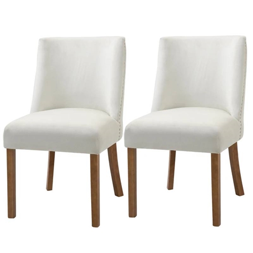 Set of 2 Modern High Back Nail heads Diamond Stitches Upholstered Dining Chairs, Creamy White