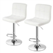 Set of 2 Modern Adjustable Height Bar Stool with White PU Leather Swivel Seat