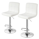 Set of 2 Modern Adjustable Height Bar Stool with White PU Leather Swivel Seat