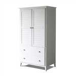 FarmHome Louvered Distressed White Solid Pine Armoire