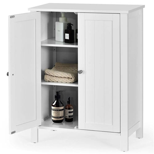 Bathroom Storage Cabinet with Adjustable Shelves in White Wood Finish