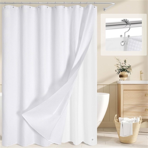 72"W x 78"L White  Waffle Textured 3 in 1 Shower Curtain Set