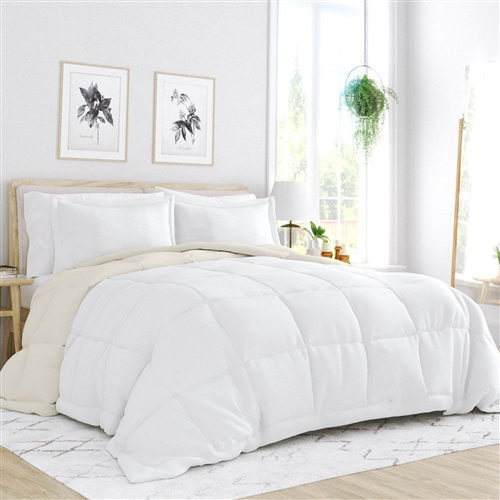Twin/Twin XL 2-Piece Microfiber Reversible Comforter Set White/Cream