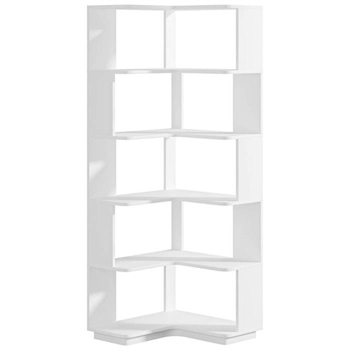 Multifunctional White Grain 6 Shelf Corner L Bookcase Organizer