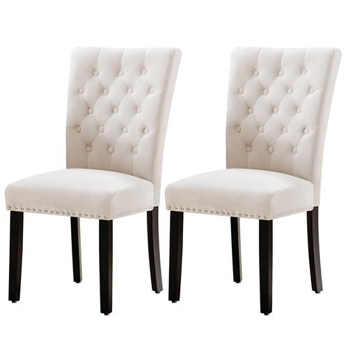 White Button-Tufted Plush Velvet Dining Chairs – Set of 2