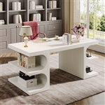 Modern White Executive Desk with 4 Open Storage Shelves