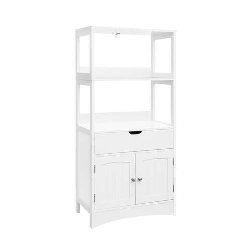 White Bathroom Floor Cabinet with Storage Drawer 2 Open Shelves