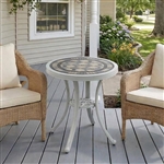 Round Ceramic Tile Bistro Style Outdoor Patio Table  with Off White Metal Base