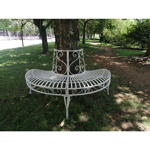 White Semi-Circle Outdoor Powder Coated Aluminum Tree Bench Wrap
