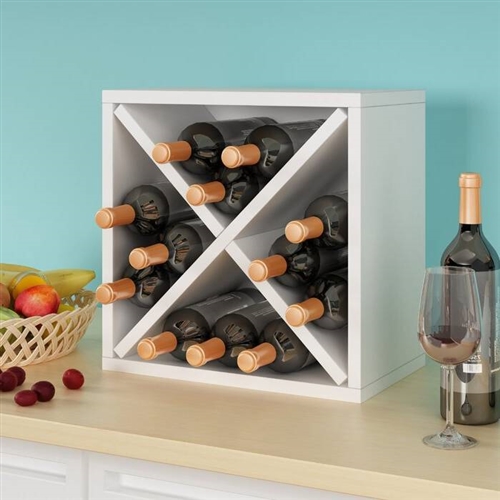 Stackable 12-Bottle Wine Rack in White Wood Finish