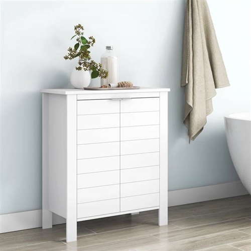 Bathroom Linen Cabinet with Storage Shelf in White Wood Finish