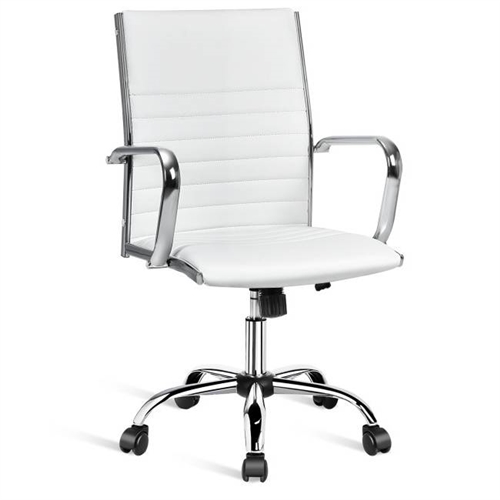 White Faux Leather High Back Modern Classic Office Chair with Armrests