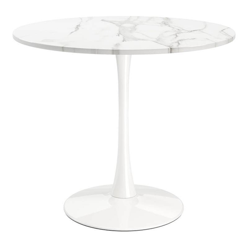 Modern Classic 35-inch Round Pedestal Dining Table Marble Top with White Base