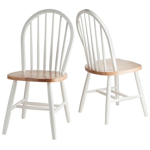 Set of 2 - Classic Wood Dining Chairs in Natural & White