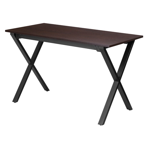 Modern Black Metal Frame Writing Table Computer Desk with Walnut Finish Top