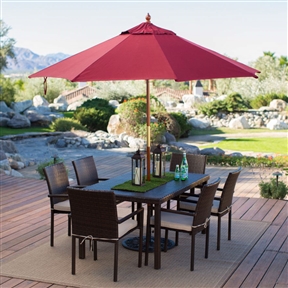 Commercial Grade 9-Ft Wood Market Umbrella with Burgundy Red Sunbrella Canopy