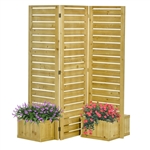 3 Panel Fir Wood Outdoor Privacy Screen with 4 Garden Bed Planters