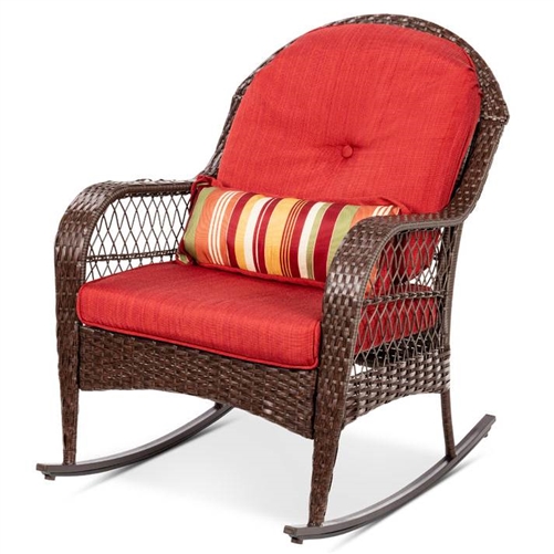 Wicker Brown/Red Rocking Chair with Cushions/Pillow