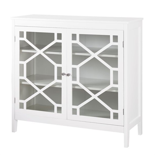 White Wood Farmhouse Buffet Cabinet with Glass Panel Doors