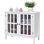 White Wood Sideboard Buffet Cabinet with Glass Panel Doors