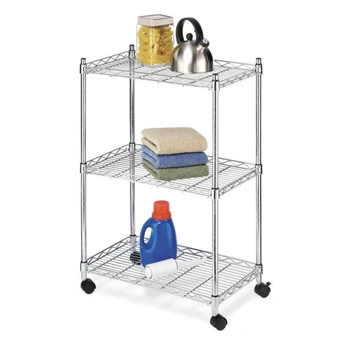 3-Tier Metal Cart on Wheels for Kitchen Microwave Bathroom Garage