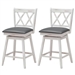 Set of 2 White Wood 24-in Counter Height Farmhouse Swivel Cushion Seat Barstools