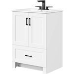 White Wood Finish Bathroom Vanity with Ceramic Sink