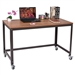 Industrial Modern Steel Frame Wood Top Computer Desk with Locking Wheels