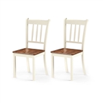 Set of 2 Solid Wood White Mission Style Armless Dining Chair with Brown Seat