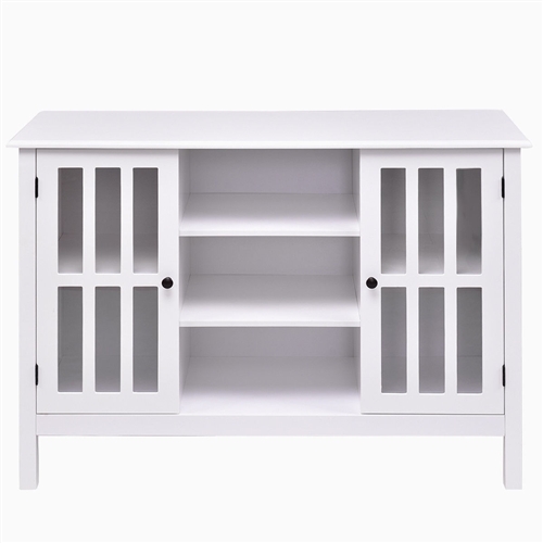 White Wood 43-inch TV Stand with Glass Panel Doors