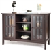 Brown Wood Sofa Tale Console Cabinet with Tempered Glass Panel Doors