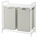 2-Basket Laundry Hamper Sorter White Frame Removable Bags and Top Storage Shelf