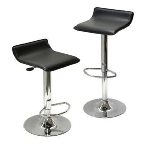 Set of 2 Modern Air-Lift Adjustable Bar Stools with Black Seat