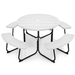 White All Weather 8 Seater Picnic Table Umbrella Hole
