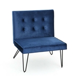 Navy Blue  Velvety Soft Upholstered Polyester Accent Chair Black Metal Legs