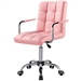 Pink Modern Faux Leather Mid-Back Swivel Office Chair with Armrests and Wheels