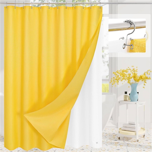 72"W x 84"L Yellow Waffle Textured 3 in 1 Shower Curtain Set