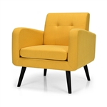 Mid-Century Modern Yellow Linen Upholstered Accent Chair with Wooden Legs