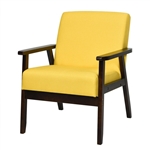 Retro Linen Wide Accent Chair w/ Espresso Rubber Wood Frame - Yellow