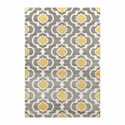 5'3" x 7' Grey Yellow Trellis Geometric Polpropylene Area Rug