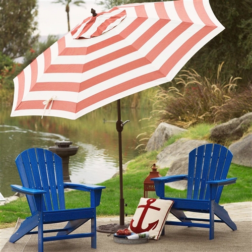 Outdoor 9-Ft Metal Patio Umbrella with Tilt and Crank Lift in Red and White Stripe