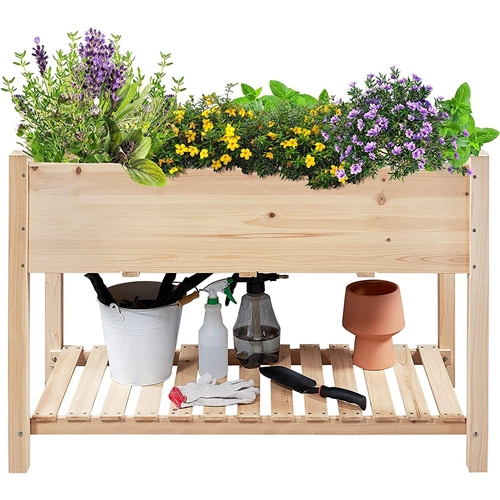 Solid Wood 2-Tier Raised Garden Bed Planter Box 4-ft x 2-ft x 32-inch High