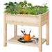 Solid Wood 2-Tier Raised Garden Bed Planter Bed with Bottom Storage Shelf