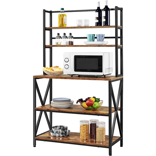 Modern Industrial Metal Wood Bakers Rack Kitchen Storage Shelf