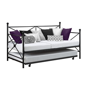 Twin size Contemporary Daybed and Trundle Set in Black Metal Finish