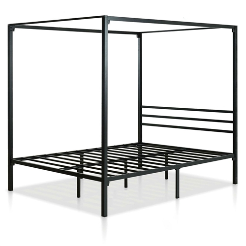Queen size Modern Black Metal Canopy Bed Frame
